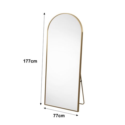 Miroir Complet Arqué, 77 X 177 Cm, Monté Au Mur, Incliné, Miroir De Sol Pour Le Salon, Doré