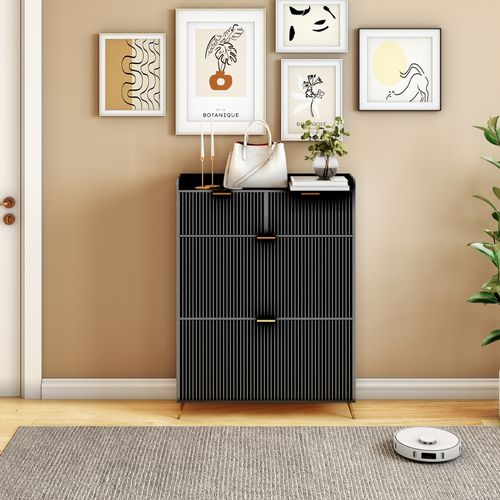 Meuble à Chaussures, Avec Pieds En Métal, Avce Tiroirs, Séparateurs Réglables, Noir, 80 * 24 * 110