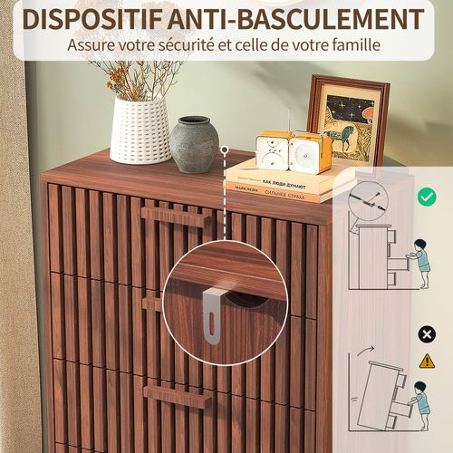 Commode à 4 Tiroirs, Avec Poignée En Bois Et Pieds De Support,couleur Noyer, 60 X 34 X 91 Cm