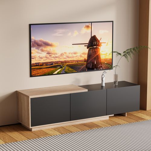 Meuble TV Noir Avec LED Intégré, Armoire De Télévision, Pour Salon Et Chambre, 240 X 38 X 44cm, Noir