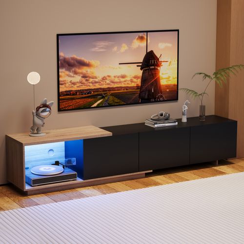 Meuble TV Noir Avec LED Intégré, Armoire De Télévision, Pour Salon Et Chambre, 240 X 38 X 44cm, Noir