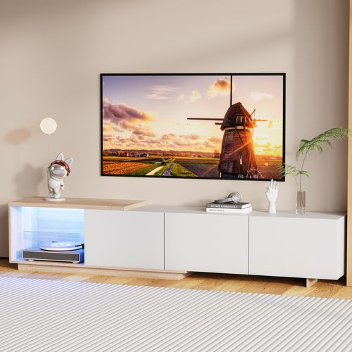 Meuble TV Noir Avec LED Intégré, Armoire De Télévision, Pour Salon Et Chambre, 240 X 38 X 44cm,Blanc