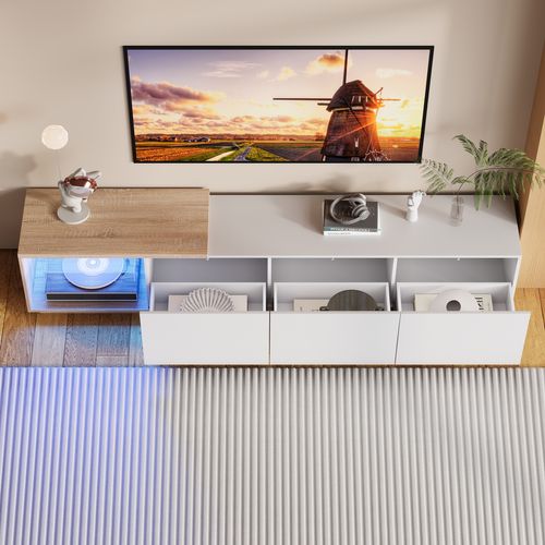 Meuble TV Noir Avec LED Intégré, Armoire De Télévision, Pour Salon Et Chambre, 240 X 38 X 44cm,Blanc