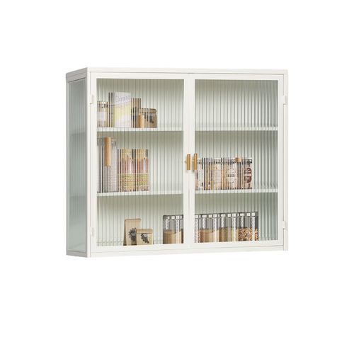 Vitrine Murale De Cuisine Avec Portes En Verre, 3 Niveaux De Rangement, Salon Ou Salle De Bain,blanc