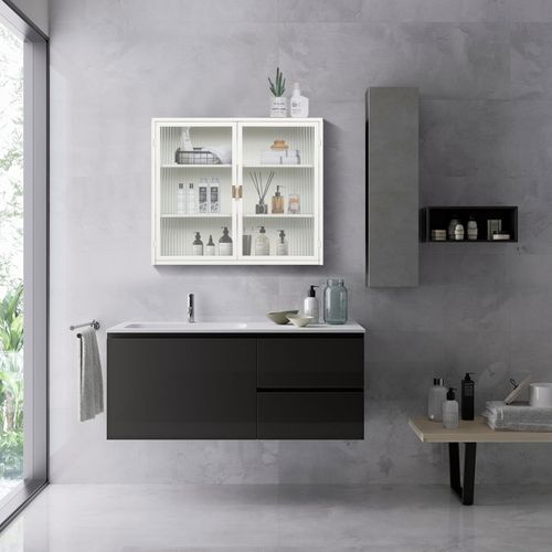 Vitrine Murale De Cuisine Avec Portes En Verre, 3 Niveaux De Rangement, Salon Ou Salle De Bain,blanc