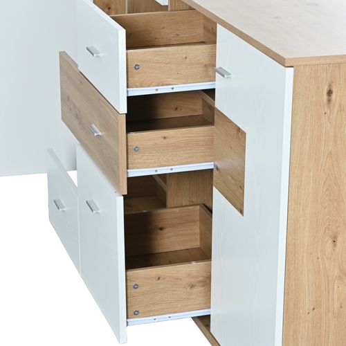 Buffet Salle à Manger, Avec LED Rangement, Portes E Tiroirs, Étagères En Verre, 160 X40x77cm, Blanc