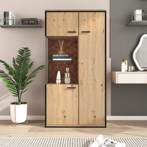 Buffets Avec LED, Porte En Verre, Espace De Rangement, Étagère En Verre, 78 X 40 X 150 Cm, Naturel