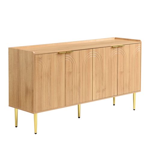 Buffet à 4 Portes Avec Pieds En Métal Doré, En Bois Naturel, 140 X 75 X 38 Cm, Pour Cuisine Ou Salon