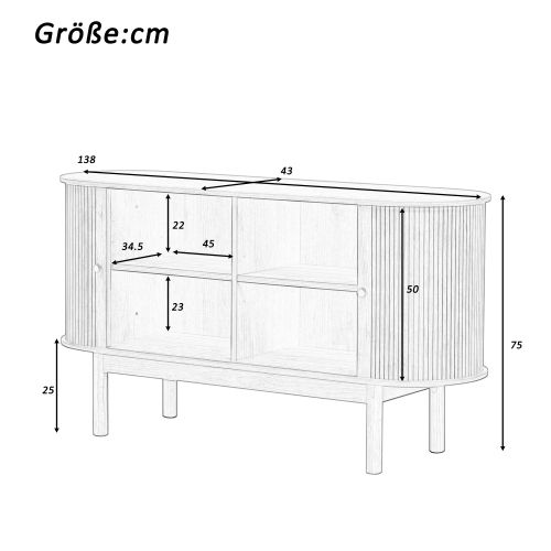 Buffet En Bois Style Rétro-moderne, Portes Coulissantes, Étagères Réglables, 138 Cm, Bois Naturel