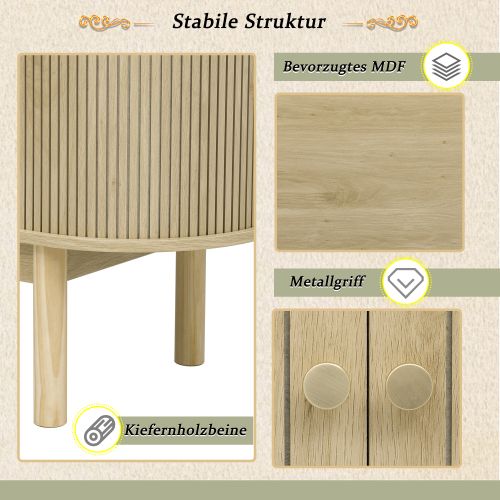 Buffet En Bois Style Rétro-moderne, Portes Coulissantes, Étagères Réglables, 138 Cm, Bois Naturel