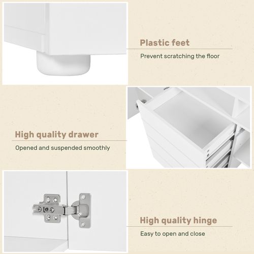 Buffet Blanc Haut Brillant Avec LED, Meuble Salon Multifonction, TV Et Rangement,160 * 35 * 70 Cm