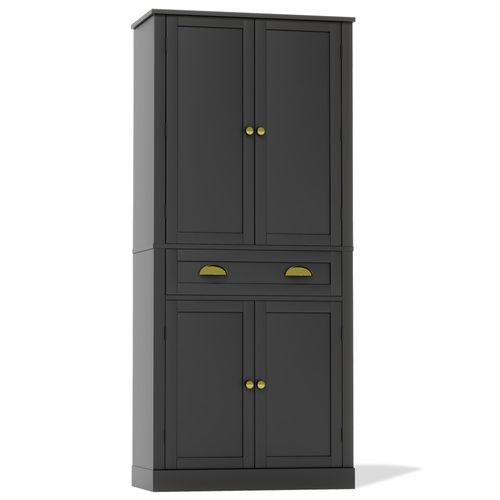 Buffet De Rangement 182 Cm Noire, 4 Portes Et 1 Tiroir, 6 Compartiments Et Étagères Réglables
