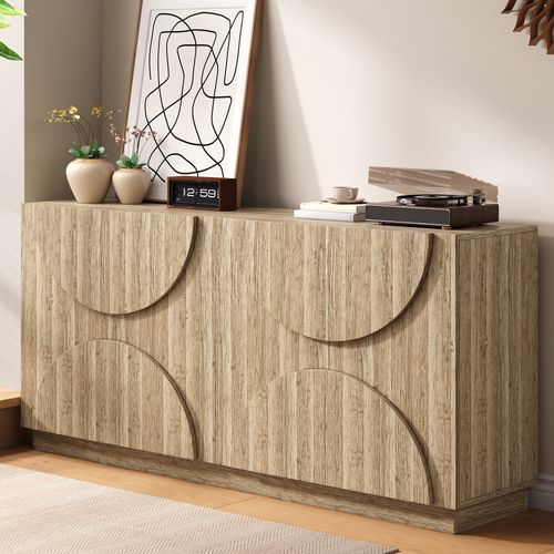 Sideboard Avec Étagères, Meuble Avec Rebondisseur, Finition Bois Naturel, 160 L X 40 B X 80 H Cm