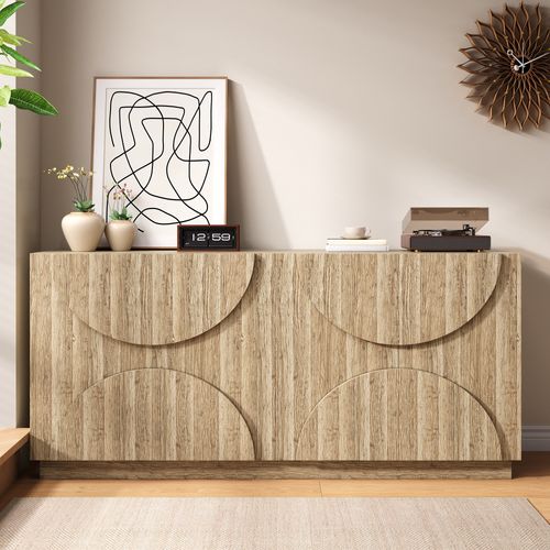 Sideboard Avec Étagères, Meuble Avec Rebondisseur, Finition Bois Naturel, 160 L X 40 B X 80 H Cm