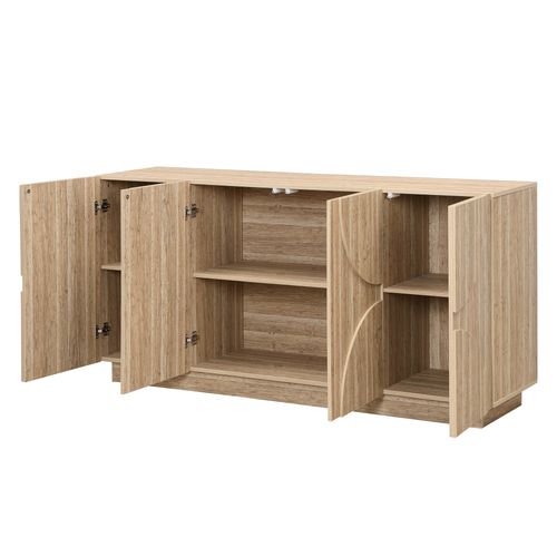 Sideboard Avec Étagères, Meuble Avec Rebondisseur, Finition Bois Naturel, 160 L X 40 B X 80 H Cm
