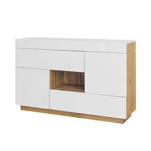 Buffet Moderne Avec LED Colorées Et Tiroirs – Vitrine à La Finition Laquée Brillante