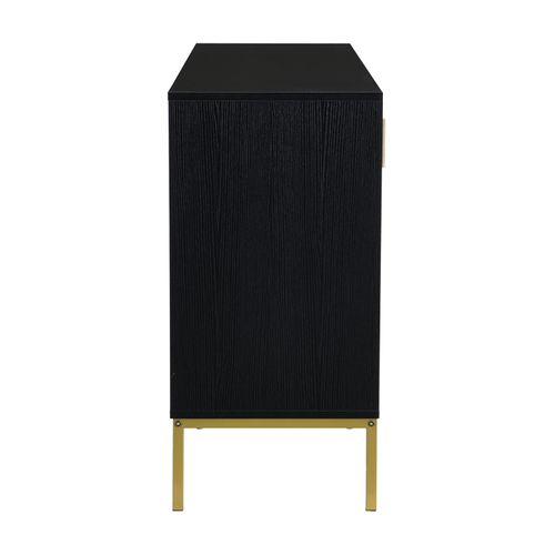Buffet Moderne 4 Portes En Noir Et Or – Mdf, Pieds Métalliques, Pour Salon Et Salle à Manger