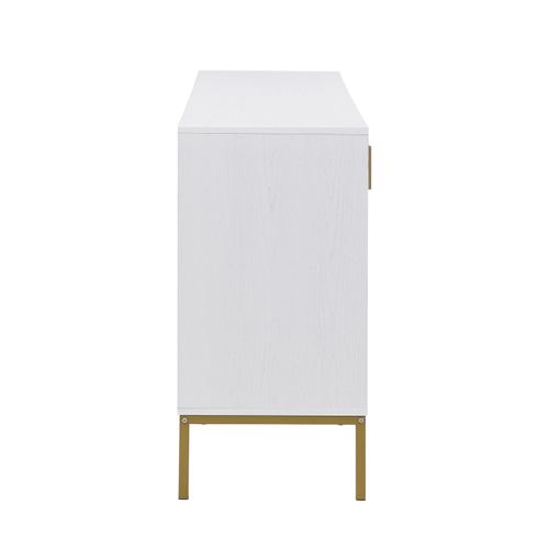 Buffet Moderne 4 Portes En Blanc Et Or – Mdf, Pieds Métalliques, Pour Salon Et Salle à Manger