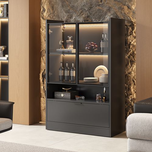 Vitrine En Verre Avec Éclairage LED - Design Pop-up - Vitrine De Collection - 35 X 80 X 120 Cm, Noir