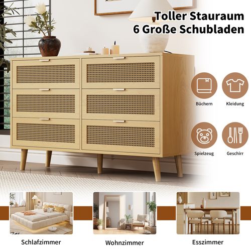 Commode à 6 Tiroirs, Buffet à Tiroirs En Bois, Commode Avec Poignées En Métal, Pour Chambres, Salons