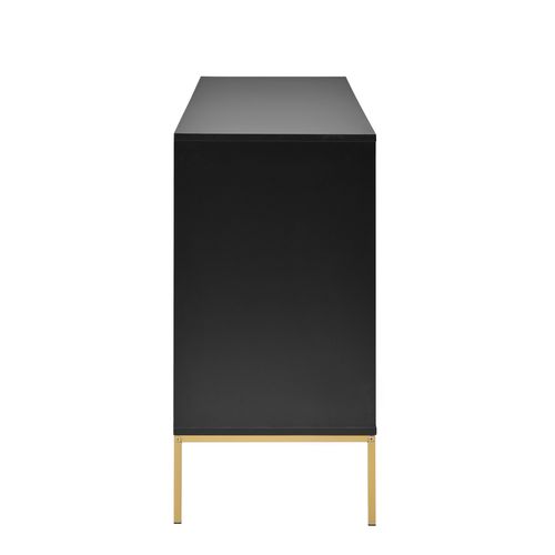 Buffet 150 X 40 X 80 Cm Avec Poignées Et Pieds En Métal Doré Pour Salon Et Salle à Manger Noir