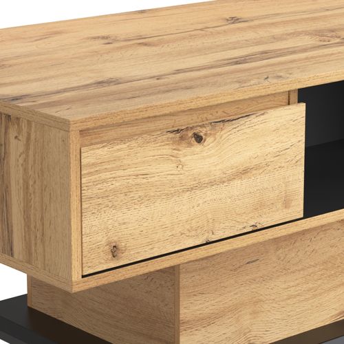 Table Basse Effet Bois, 1 Tiroir Sans Poignée, Double Rangement, Grand Espace, Salon Ou Bureau