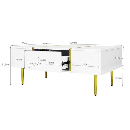 Table Basse Blanche Laquée, Moderne Et Épurée, 2 Tiroirs, Salon Contemporain