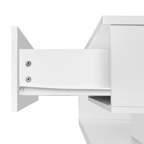 Table Basse LED Moderne, Blanche De Salon En Verre, Bois Avec Tiroir Grand, Salon, 105x55x32.5cm