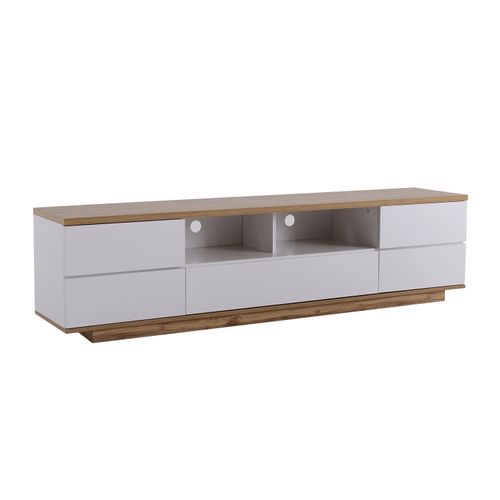 Meuble TV Blanc, Meuble TV Avec Espace De Rangement Et Grain De Bois, Pour Salon 180 X 38 X 46 Cm