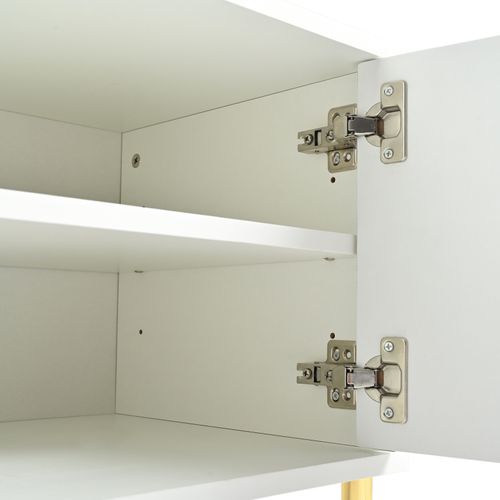 Meuble TV Blanc 190 × 38 × 48 Cm – Pieds Dorés, Portes Rainurées, Design Moderne Pour Salon