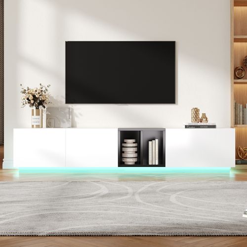 Meuble TV Moderne Noir Et Blanc – Avec Tiroirs Et Niches Ouvertes, 190 X 40 X 35 Cm, Pour Salon