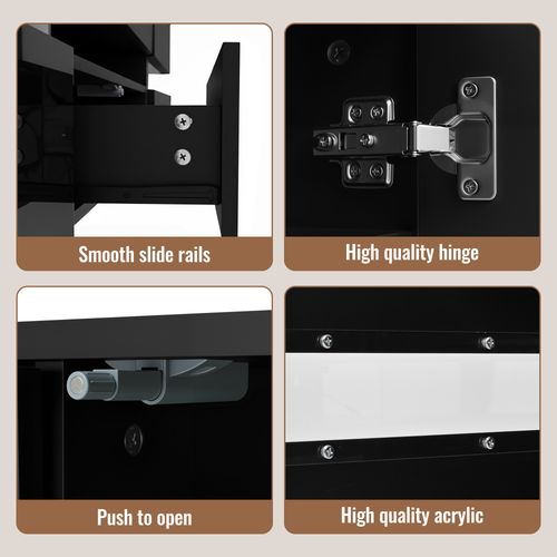 Meuble TV Moderne Noir Laqué 160 × 39 × 45 Cm, LED, 2 Portes, 1 Tiroir, Niche Ouverte, Pour Salon