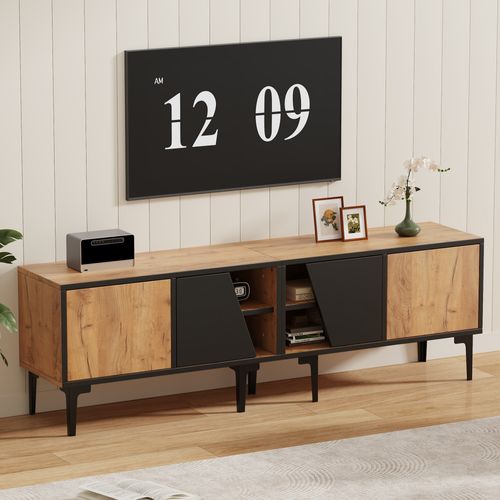 Meuble TV Bas 160 × 36,5 × 45 Cm Couleur Bois Naturel, 4 Niches, Pour TV Jusqu’à 65", Salon