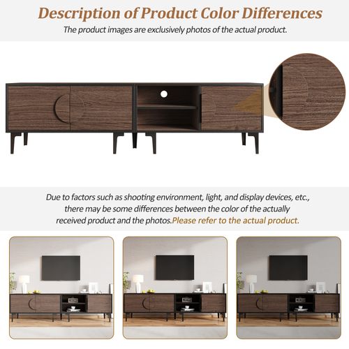 Meuble TV Bas 180 × 35 × 49 Cm Couleur Noyer Foncé, 2 Placards Et Niches Ouvertes, Pour Salon