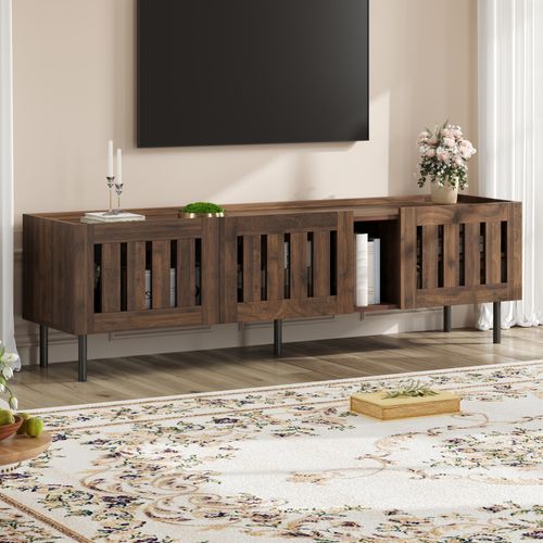 Meuble TV Bas 160×40×47 Cm Couleur Noyer, Design Ajouré, Lowboard Mdf, Pour TV Jusqu’à 65", Salon