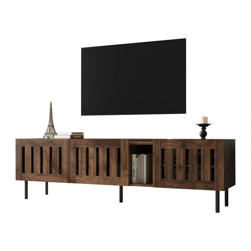 Meuble TV Bas 160×40×47 Cm Couleur Noyer, Design Ajouré, Lowboard Mdf, Pour TV Jusqu’à 65", Salon