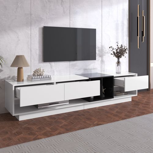 Meuble TV Bas, Moderne, Avec 3 Tiroirs Et Compartiment De Rangement Ouvert, 190 X 40 X 34 Cm, Blanc