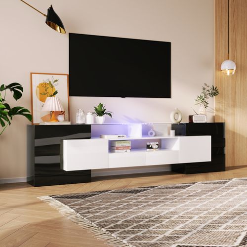 Meuble TV Bas Avec Éclairage LED , Commode Avec Beaucoup D'espace De Rangement , Noir Et Blanc