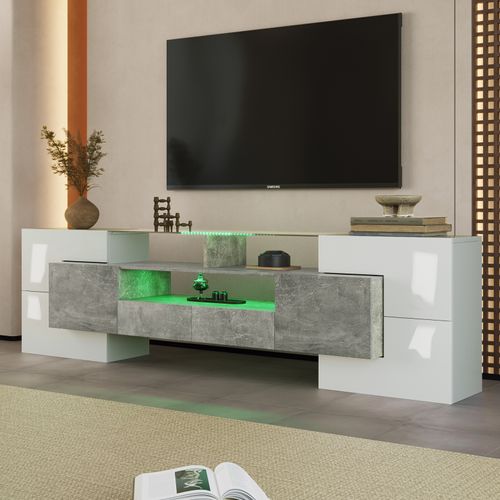 Meuble TV Avec Rangement , 6 Portes Et 2 Tiroirs , Meuble TV Moderne Avec Lumière LED , Gris+blanc