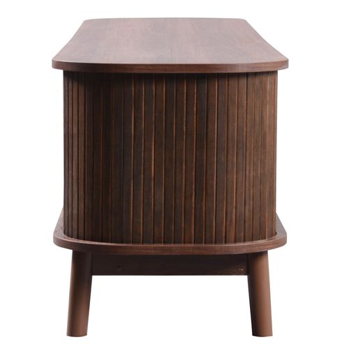 Meuble TV Bois Massif Avec 2 Portes Et 2 Tiroirs, 170 X 39,5 X46 Cm, Meuble TV Avec Côtés En Rotin