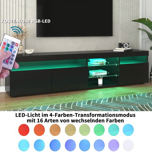Meuble TV Avec Rangement , 3 Portes Et 2 Étagères En Verre , Meuble TV Avec LED Variable , Noir