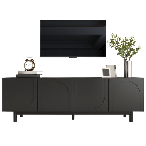 Meuble TV 175 Cm, Armoire De Télévision Avec 4 Portes Sans Poignées Et Tablettes Réglables, Noir