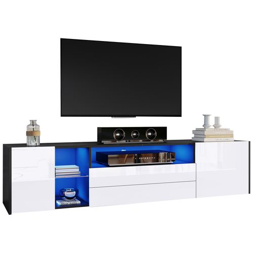 Meuble TV Avec LED Brillant Avec 2 Portes Et 2 Tiroirs - Meuble TV - 180 Cm - Noir Et Blanc