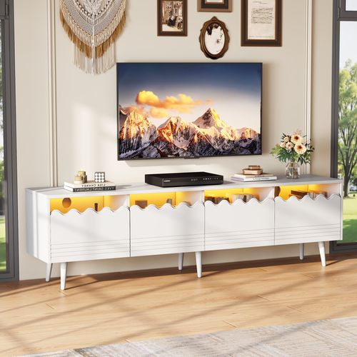 Meuble TV Avec Éclairage LED - Meuble TV Avec 2 Portes Et 2 Tiroirs  - Blanc - 176 Cm