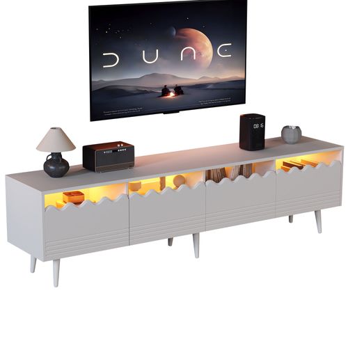 Meuble TV Avec Éclairage LED - Meuble TV Avec 2 Portes Et 2 Tiroirs  - Blanc - 176 Cm