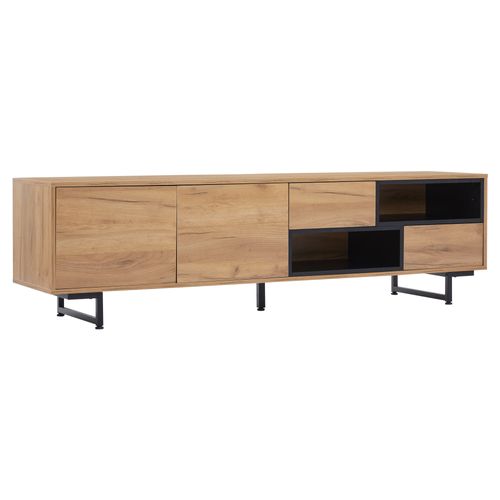 Meuble TV 170 Bois, 2 Portes et 2 Tiroirs et 2 Compartiments, Meuble Télé Longueur De Salon Bas