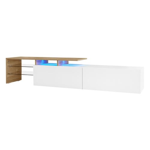 Meuble TV Moderne Avec LED, Commode Avec Rangement , Étagères En Verre, 170x33x33.5cm, Blanc