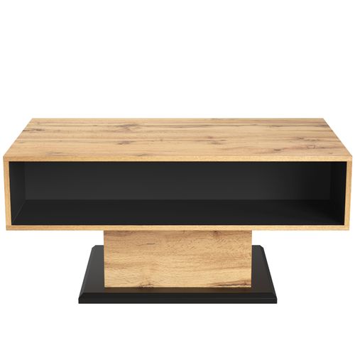 Table Basse Rectangulaire En Chêne + Anthracite , 100 X 60 X 47 Cm , Avec Tiroir Et 2 Étagères
