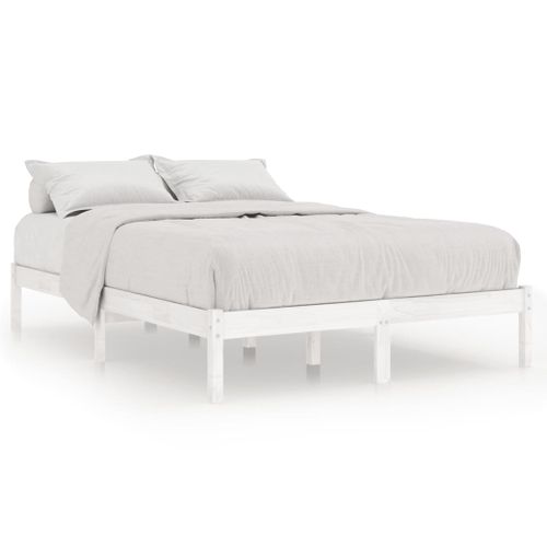 Lit Adulte Contemporain - Lit Double Cadre De Lit Blanc Bois De Pin Massif 140x190 Cm