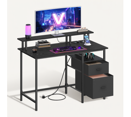 Bureau Industriel Colón Noir - 110x55x76 Cm, 2 étagères, Plateau MDF, Structure Acier (charge Max 60 Kg)
